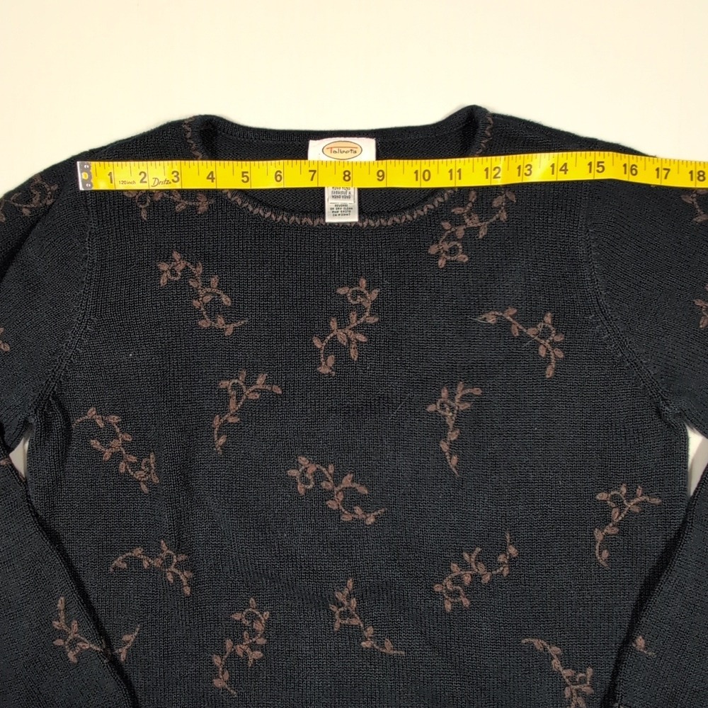 Talbots Womens Sweater M Black Paisley Floral Embroidery Long Sleeve Crew Neck - Picture 4 of 11